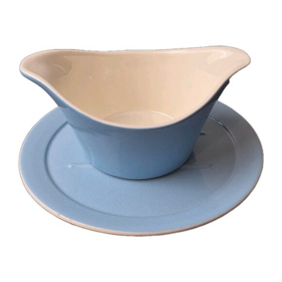 Marcrest Swiss Alpine Gravy Boat and Butter Dish Plate Blue 1950s Mid-Century - Picture 1 of 10